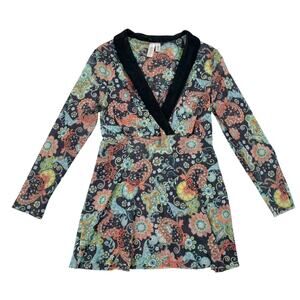 Daisy & Clover Petite Paisley Faux Wrap Top Y2K Boho Fairy Grunge Medium